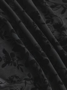 SHEIN MOD Mock Neck Floral Mesh Crop Top Without Bra - Black - View 3