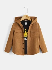 SHEIN 小男童翻蓋口袋連帽燈芯絨襯衫不帶T恤