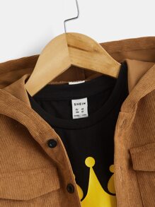 SHEIN 小男童翻蓋口袋連帽燈芯絨襯衫不帶T恤