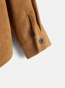 SHEIN 小男童翻蓋口袋連帽燈芯絨襯衫不帶T恤