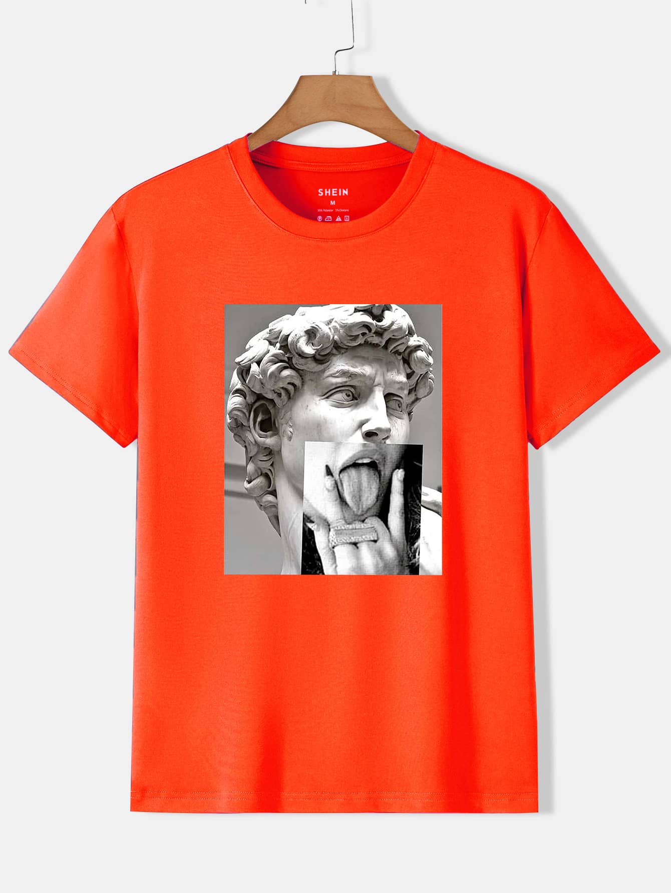 男士雕像和人像圖案T恤 - 橘色 - 查看 1