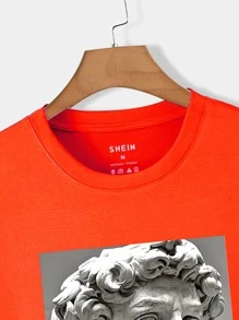 男士雕像和人像圖案T恤 - 橘色 - 查看 4