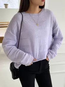 DAZY Solid Drop Shoulder Jumper - Lilac Purple - View 3