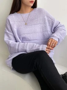 DAZY Solid Drop Shoulder Jumper - Lilac Purple - View 6