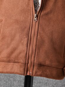 Boys 1pc Borg Collar Zip Up Jacket - Coffee Brown - View 3