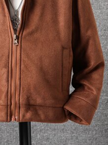 Boys 1pc Borg Collar Zip Up Jacket - Coffee Brown - View 4