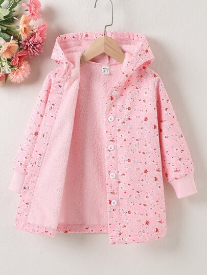 Elladie kids 少女花卉印花毛絨連帽外套