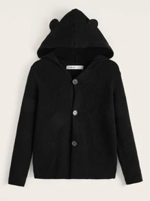 SHEIN Boys 3D Ears Design Hooded Cardigan - Black - View 6