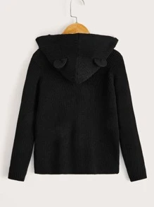 SHEIN Boys 3D Ears Design Hooded Cardigan - Black - View 2