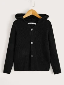 SHEIN Boys 3D Ears Design Hooded Cardigan - Black - View 3