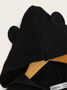 SHEIN Boys 3D Ears Design Hooded Cardigan - Black - View 4