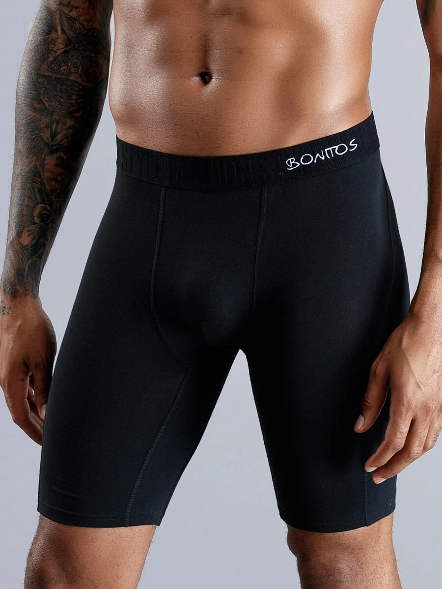 1 quần đùi dài cho nam Quần lót nam gợi cảm Quần lót nam thể thao Quần lót nam Quần short chữ cái Dây thun Quần lót nam - màu đen - Xem 1