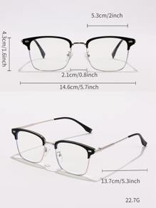 1 件装经典金属混合框架复古铆钉韩式装饰眼镜，黑色或银色铜框，适合大学生、休闲阅读、电脑、游戏、缓解眼疲劳，附赠眼镜盒和眼镜带 - 黑與白 - 查看 5