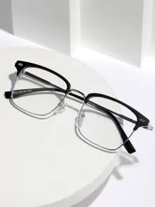 1 件装经典金属混合框架复古铆钉韩式装饰眼镜，黑色或银色铜框，适合大学生、休闲阅读、电脑、游戏、缓解眼疲劳，附赠眼镜盒和眼镜带 - 黑與白 - 查看 6