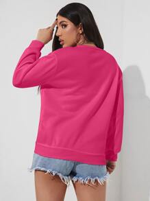 SHEIN EZwear Letter Graphic Drop Shoulder Thermal Lined Pullover - Hot Pink - View 2