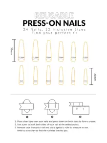 Elevate Your Style with 24pcs Long Square Blue French Smudged Color Block Striped Fake Nail & 1sheet Tape & 1pc Nail File - Multicolor - View 4