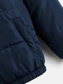 SHEIN 男童字母拼接细节泰迪熊衬里连帽拉链填充外套