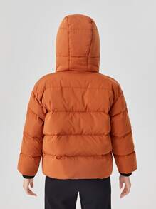 SHEIN Tween Boys Button Front Hooded Padded Coat - Burnt Orange - View 4