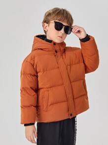SHEIN Tween Boys Button Front Hooded Padded Coat - Burnt Orange - View 5