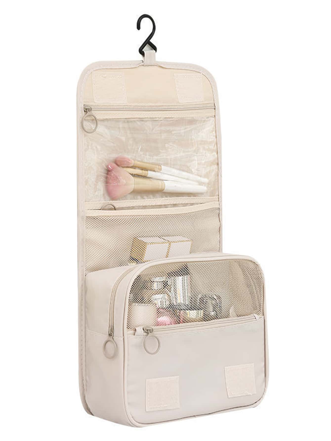 Letter Graphic Portable Makeup Bag , Travel Essentials - Beige - View 1