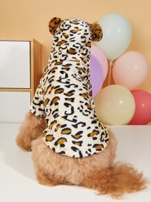 豹紋圖案3D耳朵設計連帽長毛絨寵物外套 - 彩色 - 查看 4