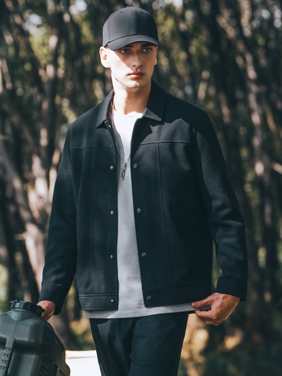 Áo khoác Nam Túi Nút phía trước màu trơn Giải trí - màu đen - Xem 1