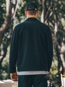 Áo khoác Nam Túi Nút phía trước màu trơn Giải trí - màu đen - Xem 2