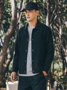 Áo khoác Nam Túi Nút phía trước màu trơn Giải trí - màu đen - Xem 3