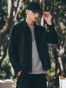 Áo khoác Nam Túi Nút phía trước màu trơn Giải trí - màu đen - Xem 4