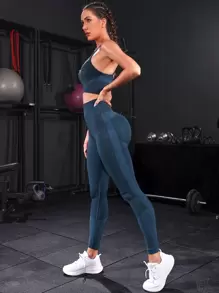 Powerista 交叉背部紧身运动套装 女士健身套装 健身房女士服装 - 水鴨藍 - 查看 5