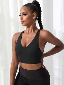 Easithlete 後鏤空編織細節運動型胸罩 - 黑色 - 查看 3