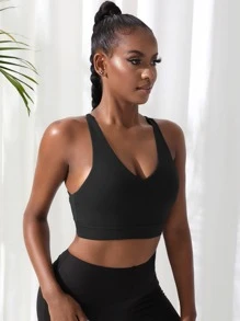 Easithlete 後鏤空編織細節運動型胸罩 - 黑色 - 查看 4