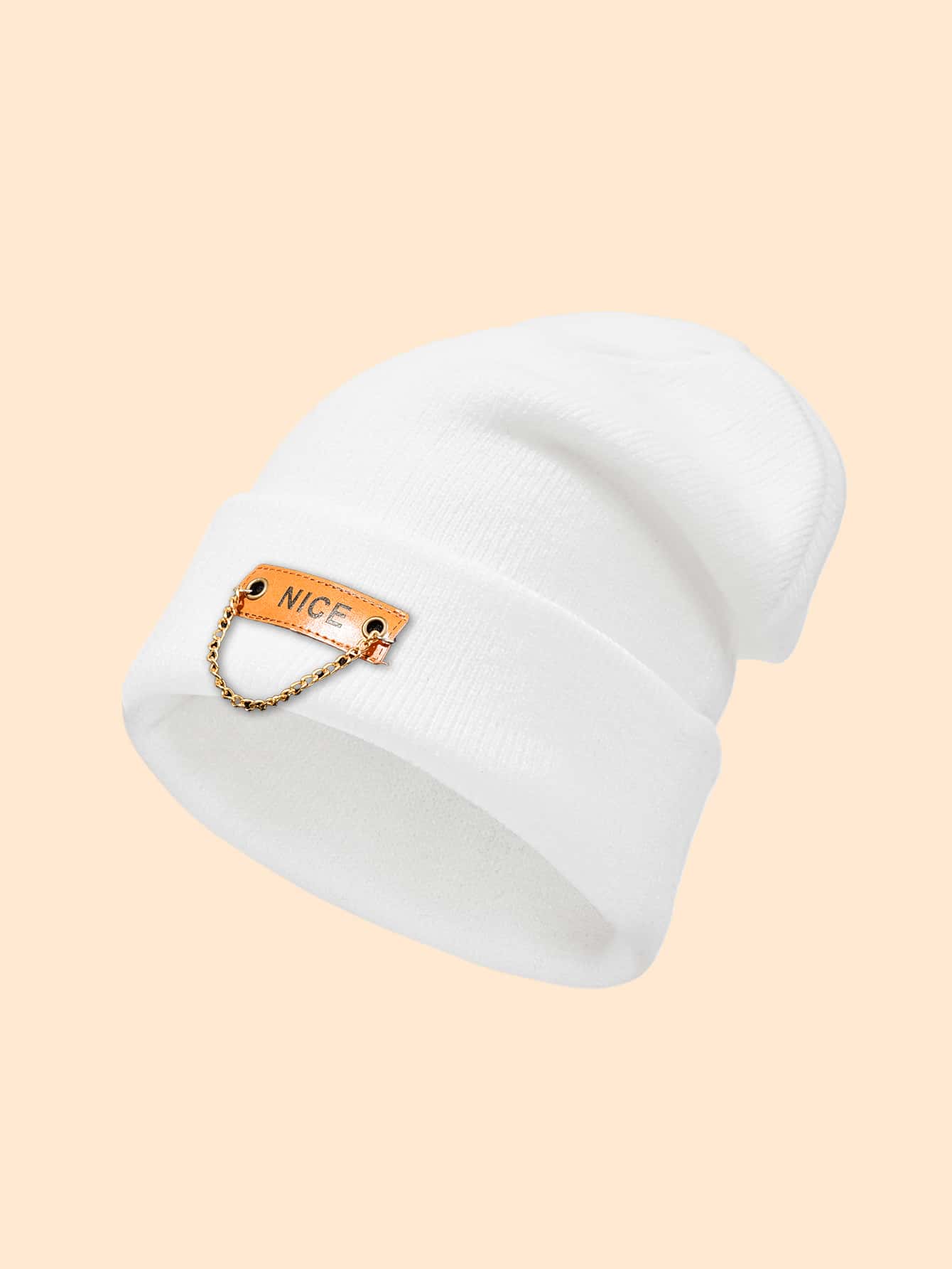 1pc Men's Chain Decoration Winter Warm Knitted Hat - White - View 1