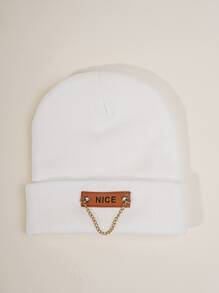 1pc Men's Chain Decoration Winter Warm Knitted Hat - White - View 3