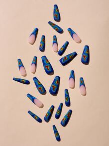 用24入組長棺材熱力圖圖案啞光撞色假指甲和1張膠帶和1入組指甲銼改變您指甲 - 彩色 - 查看 4