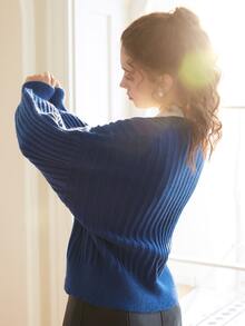 Knit Mix Casual Solid Batwing Sleeve Cropped Cardigan, Spring Autumn - Blue - View 2