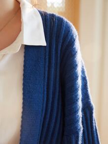 Knit Mix Casual Solid Batwing Sleeve Cropped Cardigan, Spring Autumn - Blue - View 3