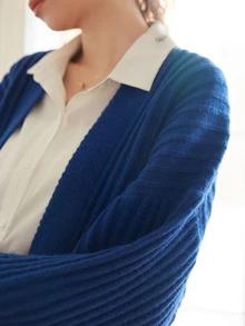 Knit Mix Casual Solid Batwing Sleeve Cropped Cardigan, Spring Autumn - Blue - View 4