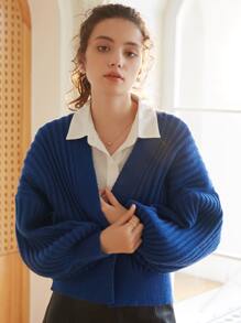 Knit Mix Casual Solid Batwing Sleeve Cropped Cardigan, Spring Autumn - Blue - View 8