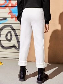 SHEIN Girls Solid Slant Pocket Trousers - White - View 3