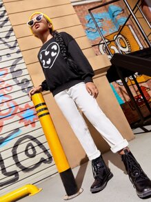 SHEIN Girls Solid Slant Pocket Trousers - White - View 6