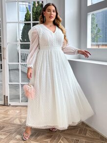 Simplee Kleid mit Spitzenbesatz, Punkten Muster