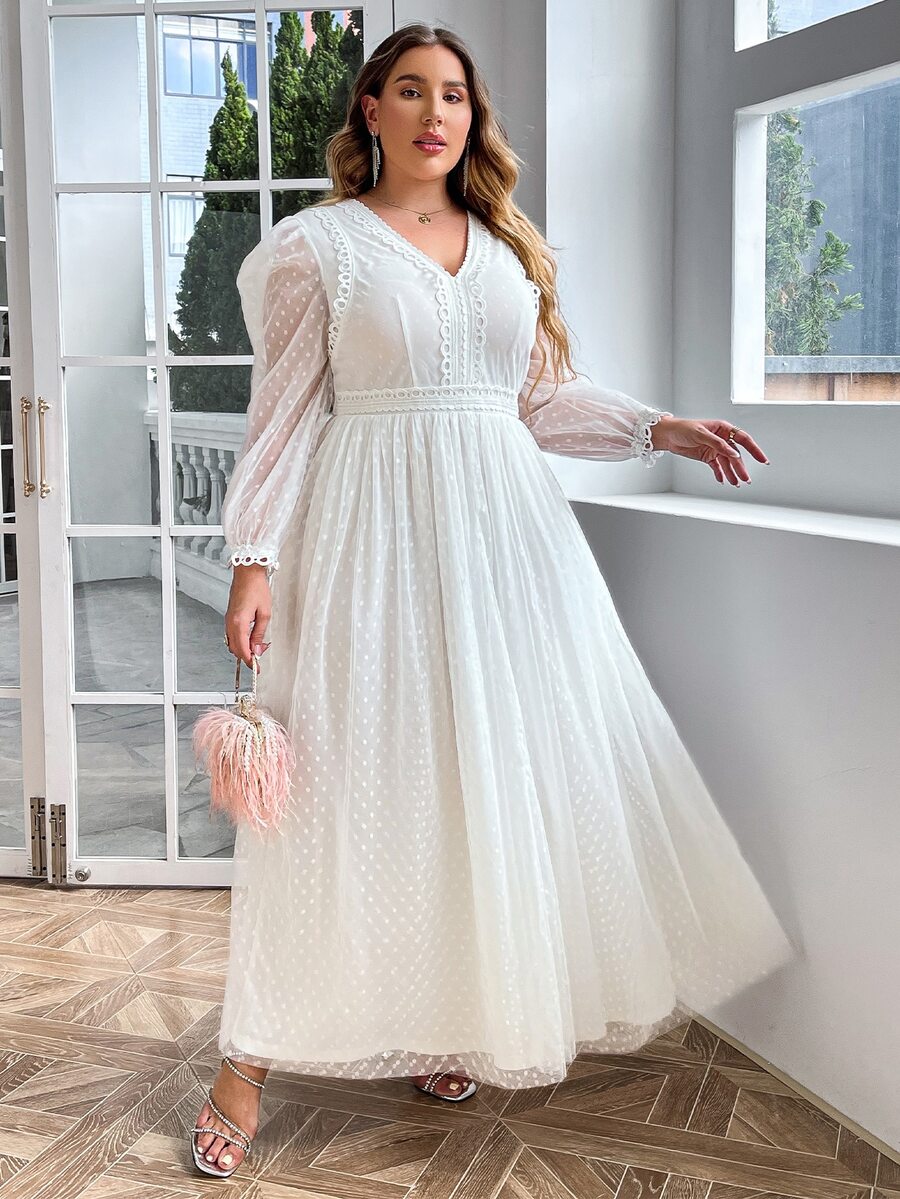 Simplee Kleid mit Spitzenbesatz, Punkten Muster