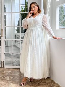 Simplee Kleid mit Spitzenbesatz, Punkten Muster