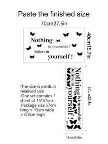 1pc Self-adhesive PVC Wall Sticker,Simple Slogan Butterfly Graphic Wall Decal For Bedroom - Black - View 5