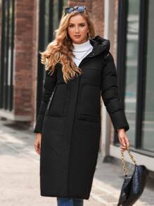 GASMAN Split Hem Drawstring Hooded Padded Coat