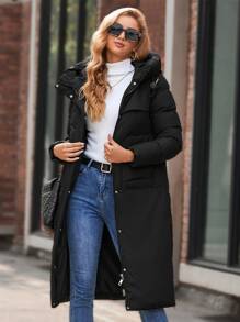 GASMAN Split Hem Drawstring Hooded Padded Coat