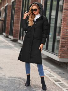 GASMAN Split Hem Drawstring Hooded Padded Coat