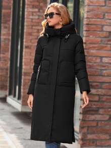 GASMAN Split Hem Drawstring Hooded Padded Coat