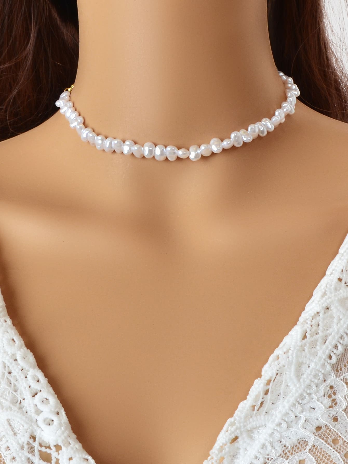 仿珍珠裝飾珠串項鍊 - 白色 - 查看 1